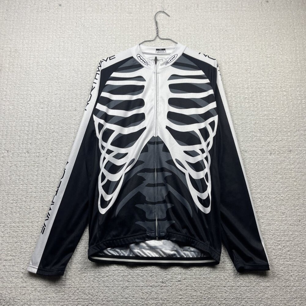 Y2K Northwave Cycling Full Zip Jersey Goth Punk Emo Skeleton AOP Men Sz XL